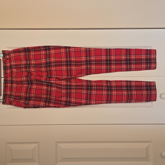 ❤️ Urban Outfitters Red Plaid Tapered Mom Pants Elastic Waist XS / 0–2 - Picture 6 of 13
